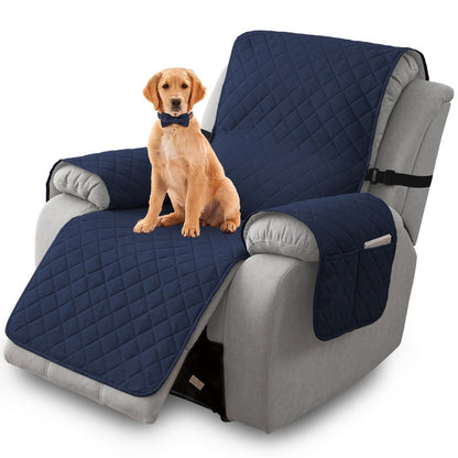 One-Piece Quilted Recliner Chair Cover with Wide Arm Wings, Back Strap and Eight Color Options