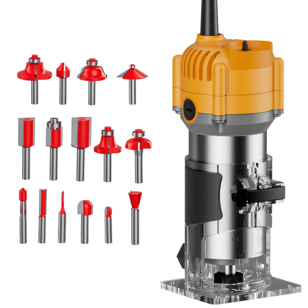 Wood Router Edge Trimmer 800W 6.1Amp Compact Hand Router Tool 35000RPM with Variable Speed, 1/4" Collet