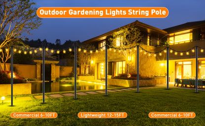 Outdoor String Light Poles 4 Pack – 11.1FT Heavy Duty Metal Forked Light Stand for Patio Backyard Garden Deck