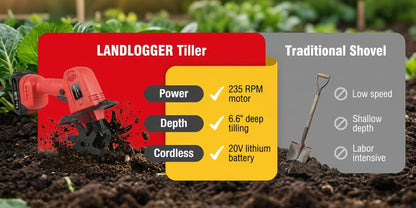 Cordless Electric Cultivator 20V Handheld Rotary Tiller, 9-Inch Width 6.6-Inch Depth, 1 or 2 Batteries & Charger