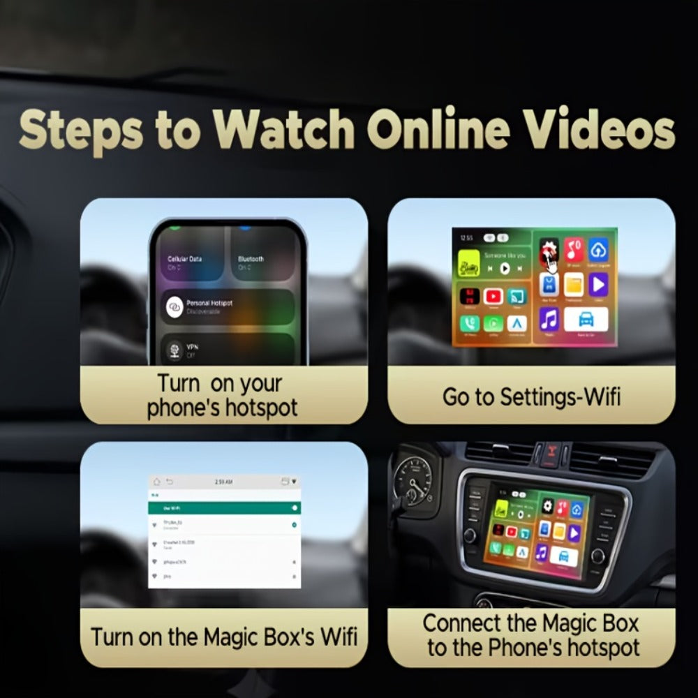 3-in-1 Wireless CarPlay Adapter Magic Media Box with Netflix YouTube TikTok Streaming & USB Port