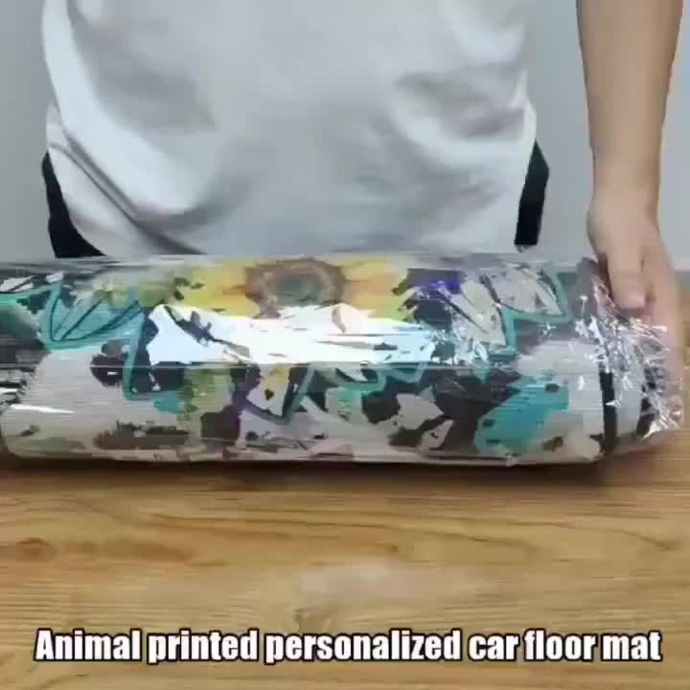 Halloween Character Car Floor Mats, Four-Piece Black Printed Set with Two Front and Two Rear Mats