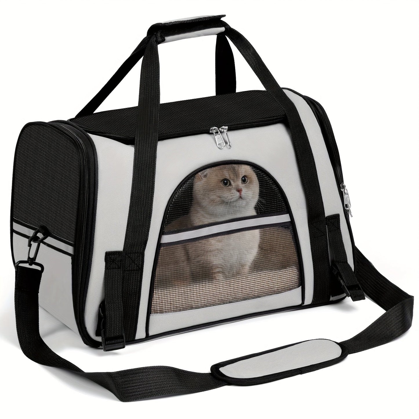 Soft-Sided Pet Carrier Tote with Mesh Windows, Top Handles, Shoulder Strap and Six Color Options
