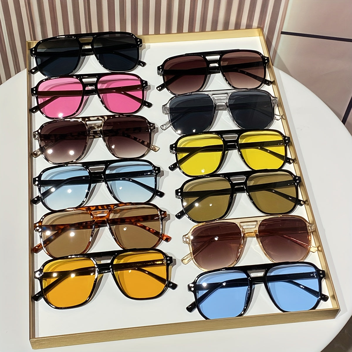 Oversized Round Novelty Glasses 12 Pack Multicolor Tortoiseshell – Double Frame Full Rim Plastic Eyewear Bulk Set for Party Prom Photo Shoot