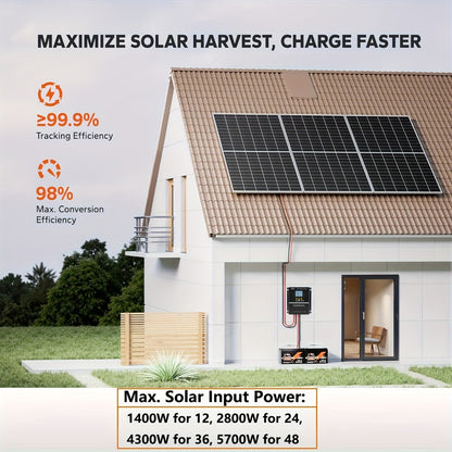 100A MPPT Solar Charge Controller with LCD Display Auto Tracking for 12V 24V 36V 48V Systems Lead-Acid Lithium LiFePO4 Batteries Off-Grid