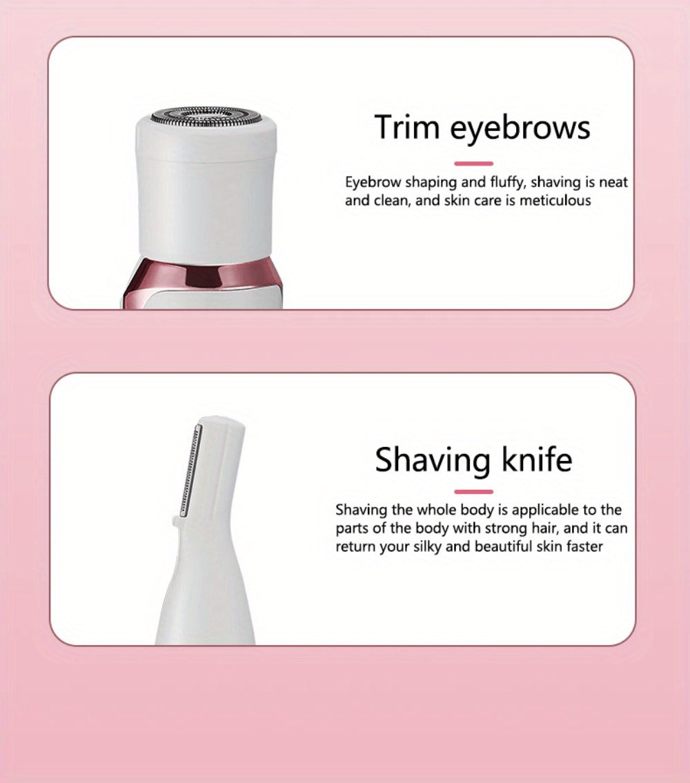 4-in-1 Electric Hair Remover for Women USB Rechargeable Shaver Trimmer – Eyebrow Nose Face Leg Bikini Line Underarm Peach Fuzz Removal