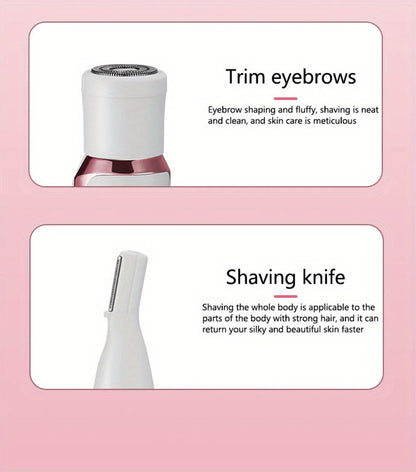 4-in-1 Electric Hair Remover for Women USB Rechargeable Shaver Trimmer – Eyebrow Nose Face Leg Bikini Line Underarm Peach Fuzz Removal