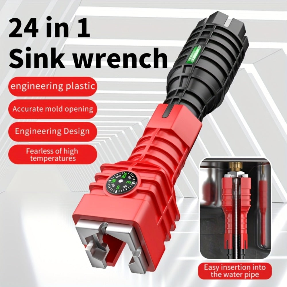 Sink Wrench Kit 18-in-1 Plumbing Tool Set – Universal Faucet Basin Wrench for Tight Spaces, Non-Slip Ergonomic Handle
