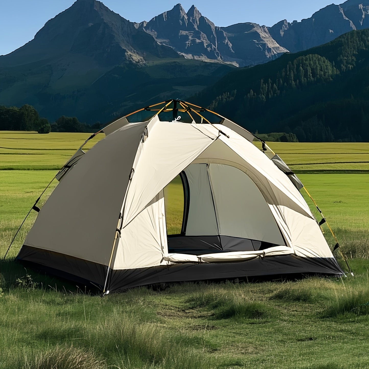 Camping Tent Moonlight-White Pop-Up, 210 x 150 x 125 cm with Two Doors and Optional Windows