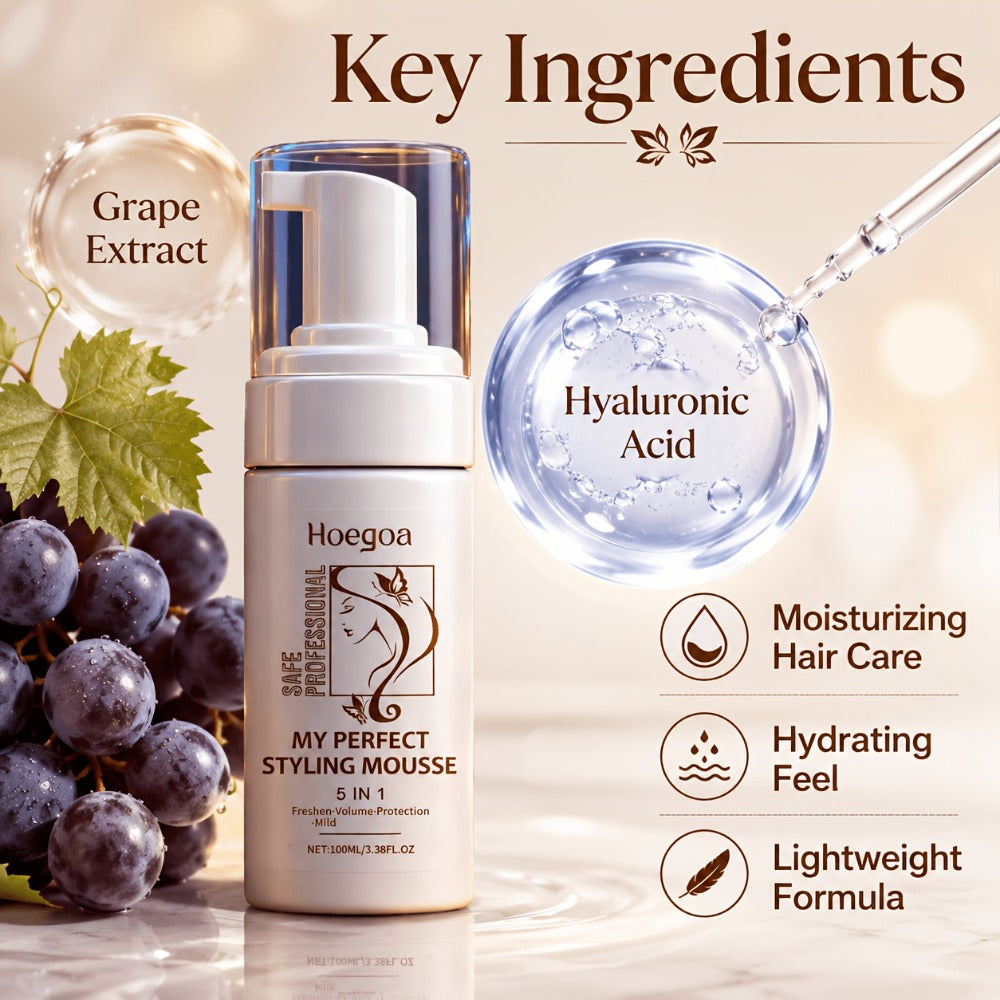 Hair Styling Mousse with Mint Extract & Hyaluronic Acid – Long-Lasting Flexible Hold, Moisturizing Mild Formula, Frizz Control