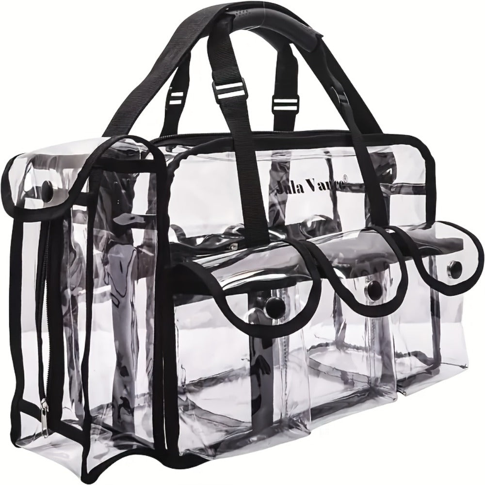 Stadium Approved Clear PVC Tote Bag Extra Large Transparent Shoulder Bag 3 External Pockets Adjustable Straps Waterproof for Men Women