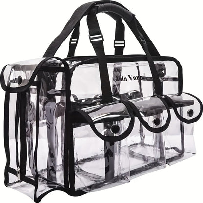 Stadium Approved Clear PVC Tote Bag Extra Large Transparent Shoulder Bag 3 External Pockets Adjustable Straps Waterproof for Men Women