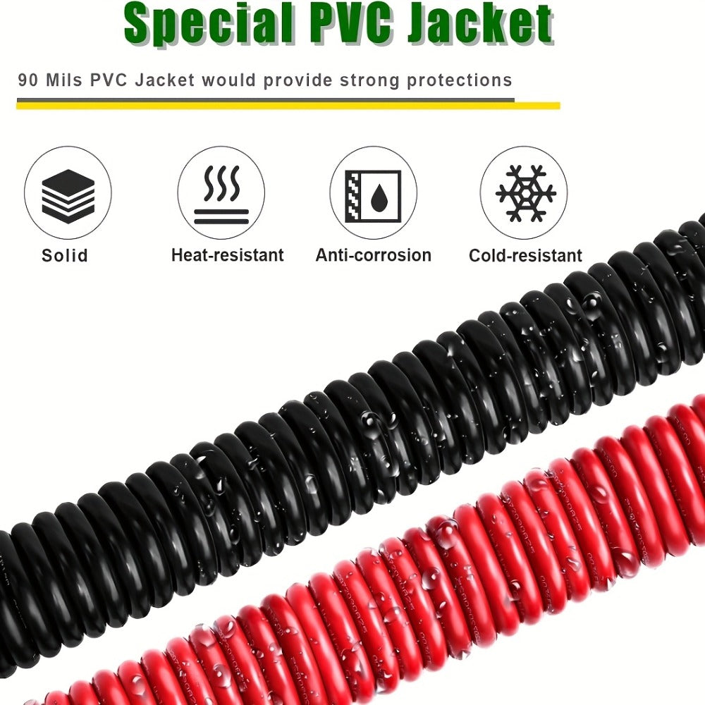 8 AWG OFC Copper Wire Cable Red & Black Set 8 Gauge Welding Cable for Automotive Battery Marine Generator Solar Wiring – 3FT or 10FT Options