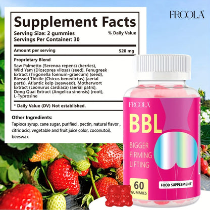 BBL Gummies for Women Butt Enhancement 60 Count Strawberry Flavor for Bath Time, Home Spa and Personal Care