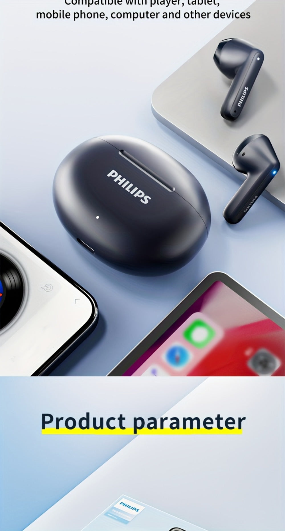 Bluetooth 5.4 Semi-Open Earbuds True Wireless TWS Charging Case Noise Cancelling Mic 20H Playtime for an Everyday Personal Care Routine