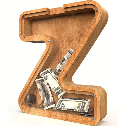 Wooden Letter Penny Bank – Alphabet Coin Bank Savings Box for Kids & Adults, Personalized Money Bank Birthday Gift