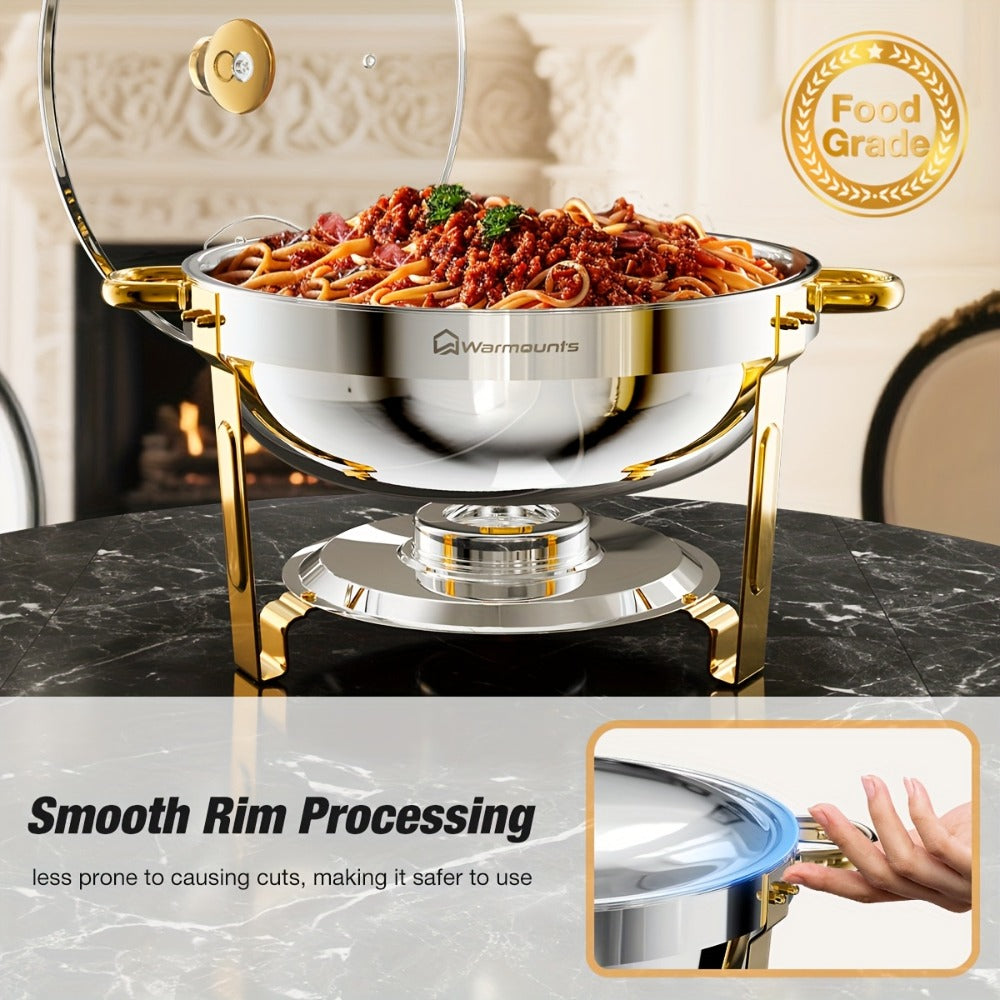 Gold Chafing Dishes Buffet Set 5QT Round Stainless Steel Food Warmer with Glass Lid Lid for Entryways, Bedrooms and Living Spaces