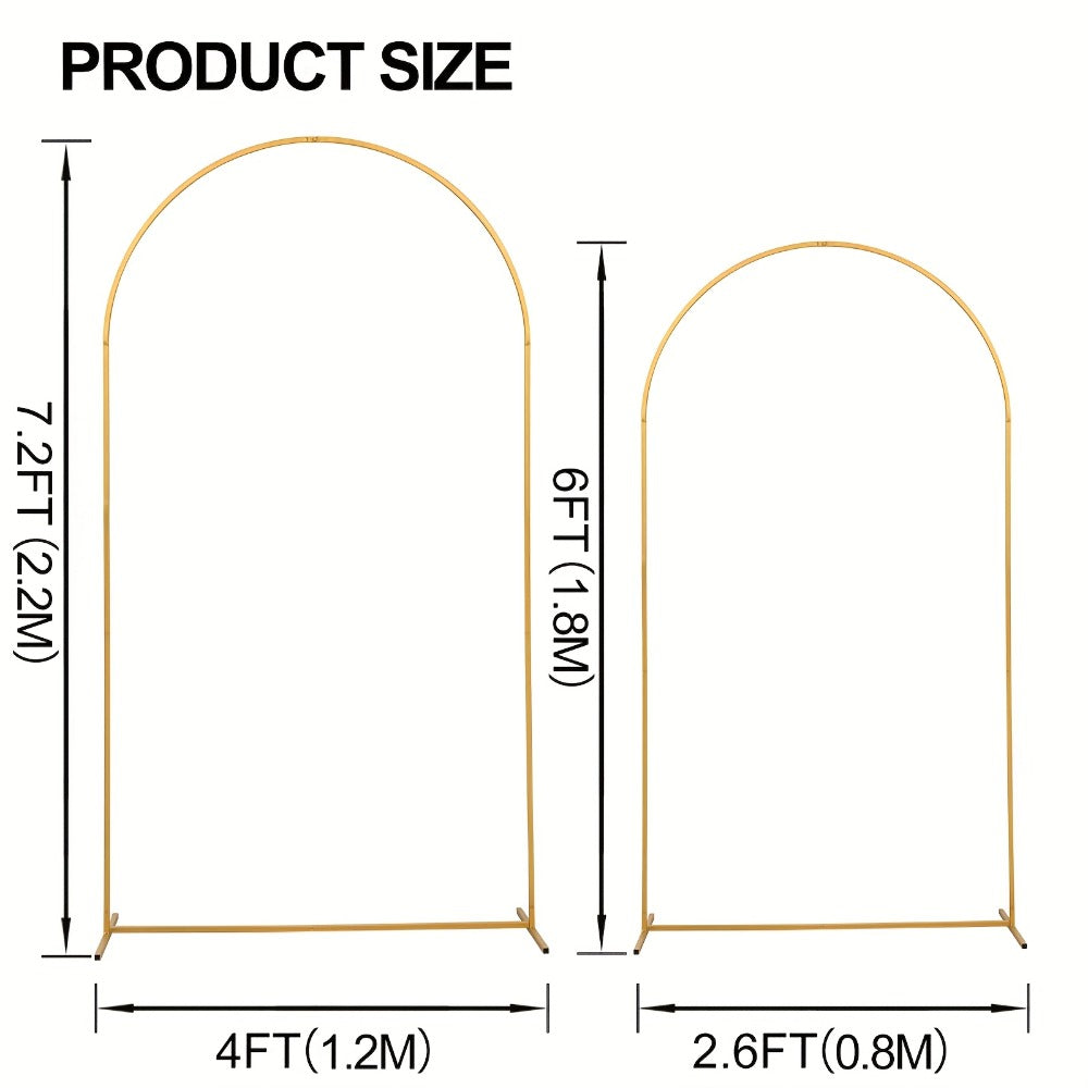 Golden Metal Wedding Arch Backdrop Stand Set of 2 (7.2FT & 6FT), Balloon Arch Frame for Wedding Ceremony