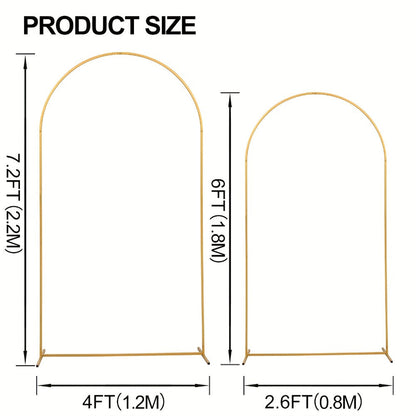 Golden Metal Wedding Arch Backdrop Stand Set of 2 (7.2FT & 6FT), Balloon Arch Frame for Wedding Ceremony