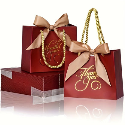 Gift Bag Set Small Thank You Print, 50 Handle Bags in Pink, Green, White, Red or Blue, 5.5 x 2.4 x 4.7 Inches
