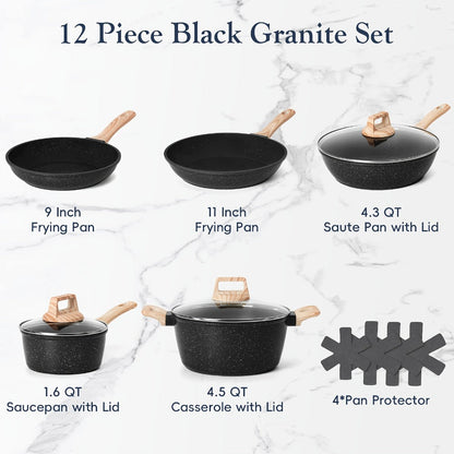 Pots and Pans Set 12-Piece Non-Stick Kitchen Cookware – Complete Cooking Set with Frying Pan | Durable Even-Heating Non-Stick Coating |