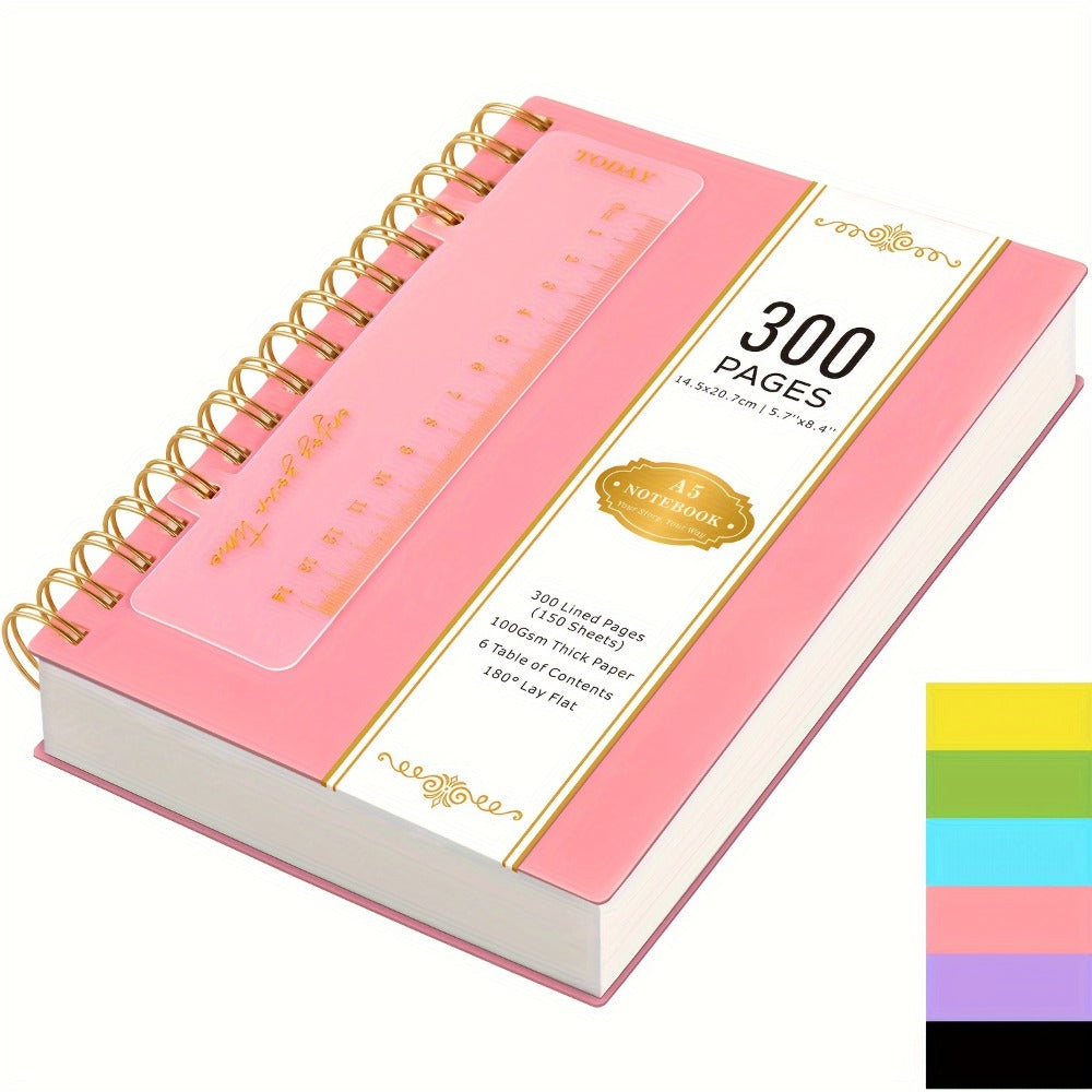 Hardcover Spiral Notebook A5 Lined Journal 300 Pages 100GSM Thick Paper PVC Waterproof Cover College Ruled Note Pad for Women Men Office