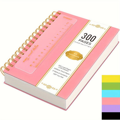 Hardcover Spiral Notebook A5 Lined Journal 300 Pages 100GSM Thick Paper PVC Waterproof Cover College Ruled Note Pad for Women Men Office