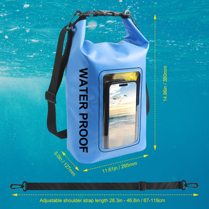 Dry Bag Backpack with Touchscreen Phone Window & Roll Top Closure, Dry Storage Bag for Men Women