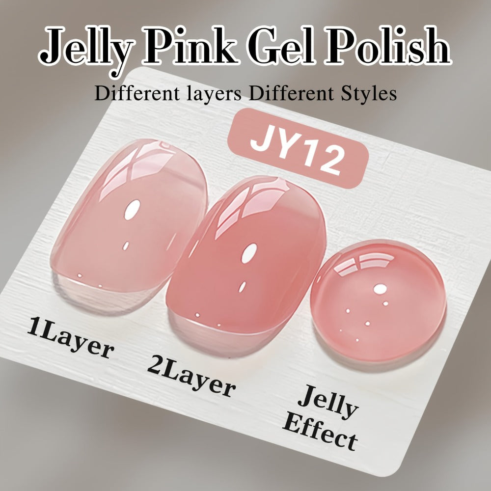 Jelly Gel Nail Polish Sheer Pink Glass Nail Effect 16ml – Semi-Transparent Translucent Neutral Soak-Off UV LED Korean Nail Art Minimalist