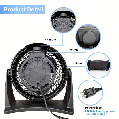 Turbo Table Fan 8 Inch 3-Speed Quiet Air Circulator, Wall Mountable with Adjustable Tilt and Carry Handle