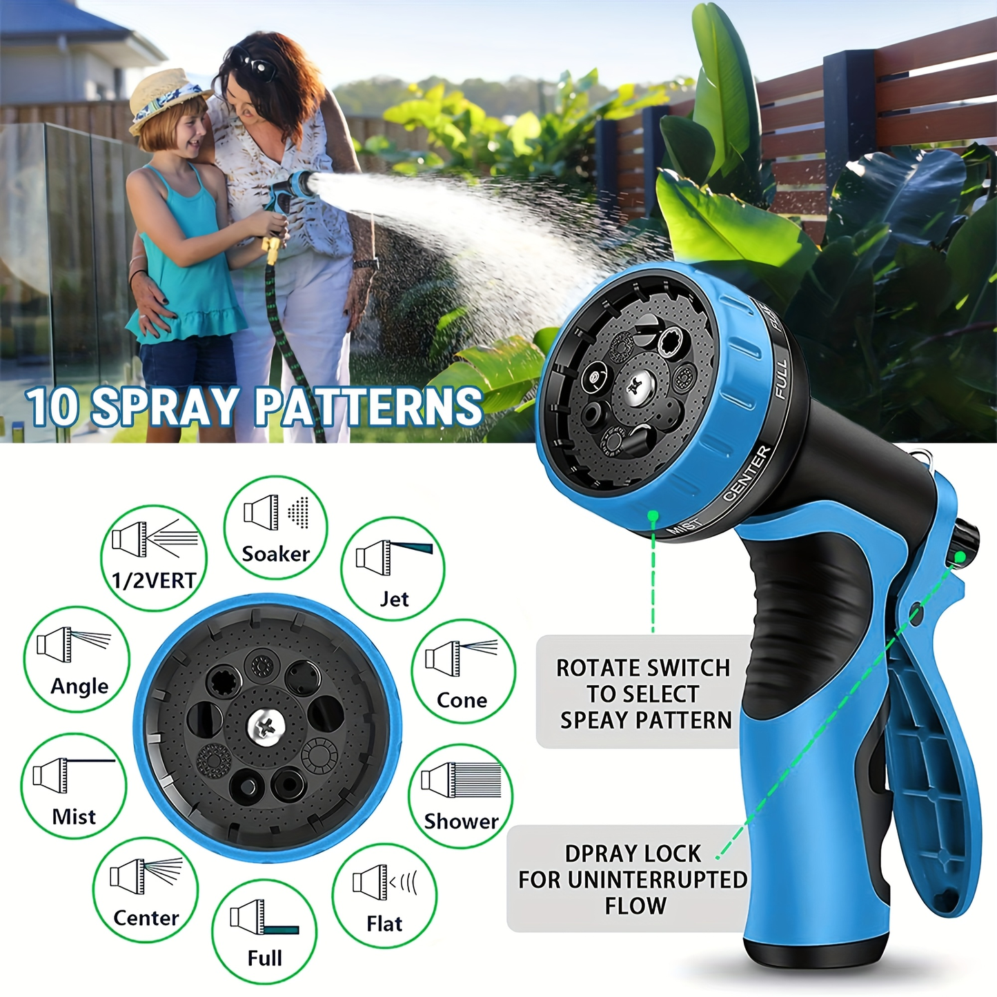 Expandable Garden Hose with 10-Function Nozzle, 3/4" Brass Fittings, Leakproof, Durable Rubber, 15 to 100FT