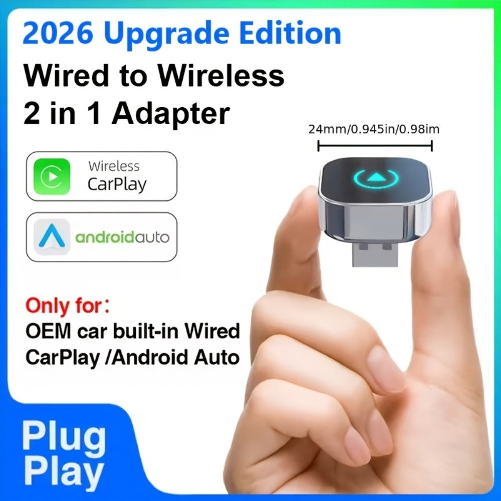 Wireless CarPlay Adapter 2-in-1 for iPhone & Android Auto, Mini USB-C Dongle, Convert Wired to Wireless, Plug & Play, Auto Connect