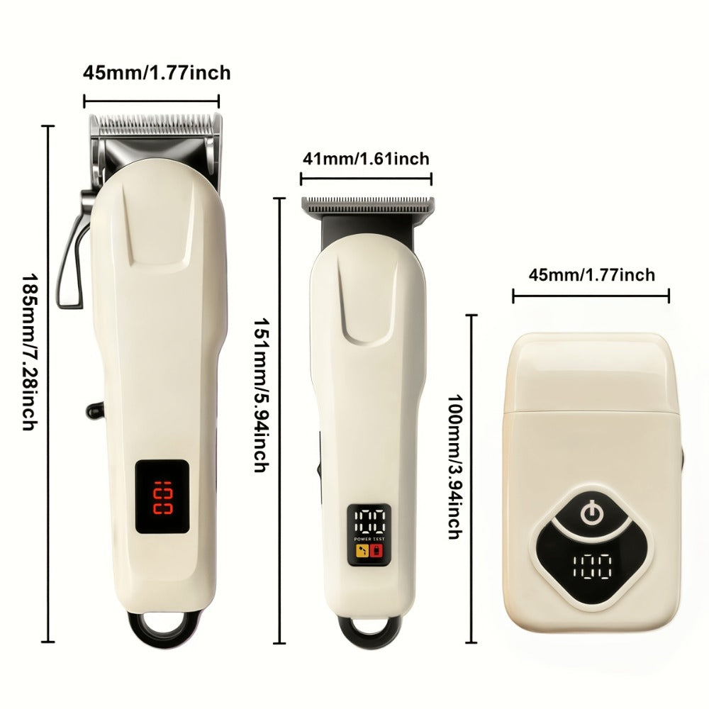 Hair Clippers & Trimmers KLY White Full-Size Clipper with LCD Display, USB Charging and Guide Comb Set