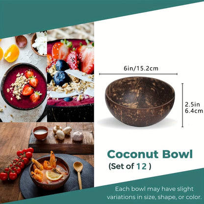 Coconut Shell Bowls Polished Handmade Natural Wooden Bowls for Smoothie, Acai, Fruit, Salad & Yogurt