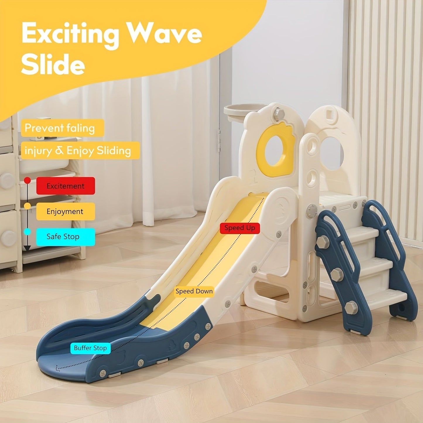 5-in-1 Toddler Slide with Basketball Hoop L-Shaped Freestanding Kids Indoor Outdoor Slide for Toddlers Ages 1-3 Boys Girls Birthday