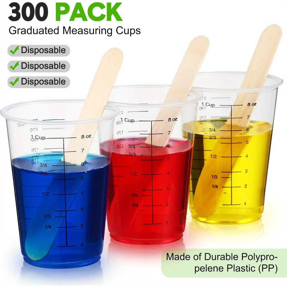 Plastic Measuring Cups with Wooden Sticks 100 Sets Clear Graduated Mixing Cups oz/ml/cc for Resin