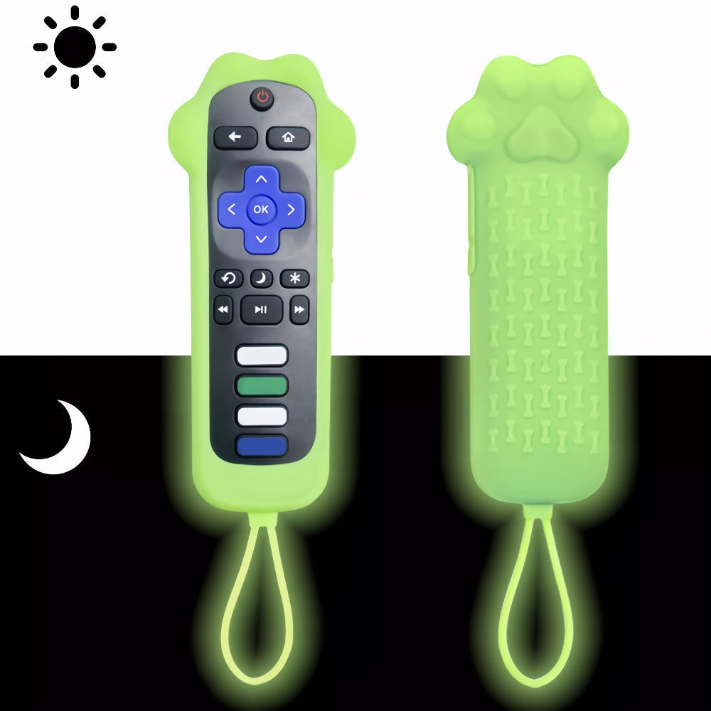 Dog Paw Silicone Remote Control Case Glow in the Dark – Cute Luminous Green Protective Cover for TCL Hisense Roku Remote