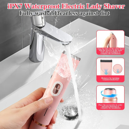 Bikini Trimmer for Women 2-in-1 Dual Head IPX7 Waterproof Electric Shaver Body Hair Trimmer Facial Hair Remover Bikini Underarm Leg Arm Face