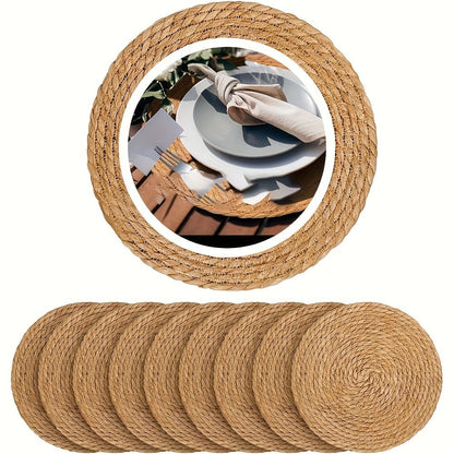 Round Placemats for Dining Table 12 Inch Boho Jute Braided Charger Plates Rattan Wicker Farmhouse Rustic Table Mats Set