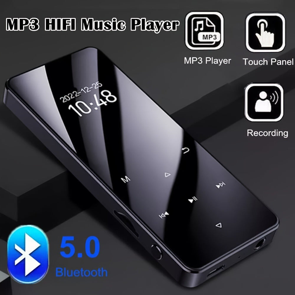 Bluetooth 5.0 Touchscreen MP3 Player with FM Radio, Voice Recorder and 128GB Card Support in Black
