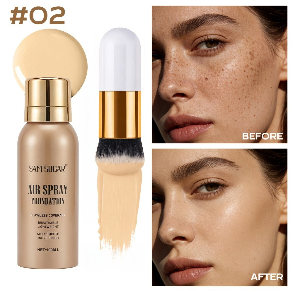 Waterproof Matte Foundation Spray Powder with Brush Set for Women – Sweat-Proof Long-Lasting Full Face Coverage Natural Finish Oil Control