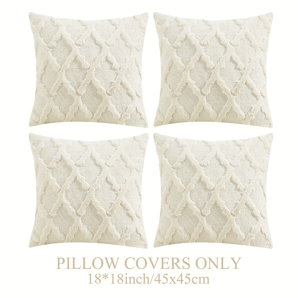 Decorative Pillow Covers 18x18 Set of 4 Boho Soft Plush Faux Wool Throw Pillow Cases with Zipper for Sofa Couch Bedroom Living Room