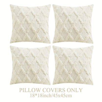 Decorative Pillow Covers 18x18 Set of 4 Boho Soft Plush Faux Wool Throw Pillow Cases with Zipper for Sofa Couch Bedroom Living Room