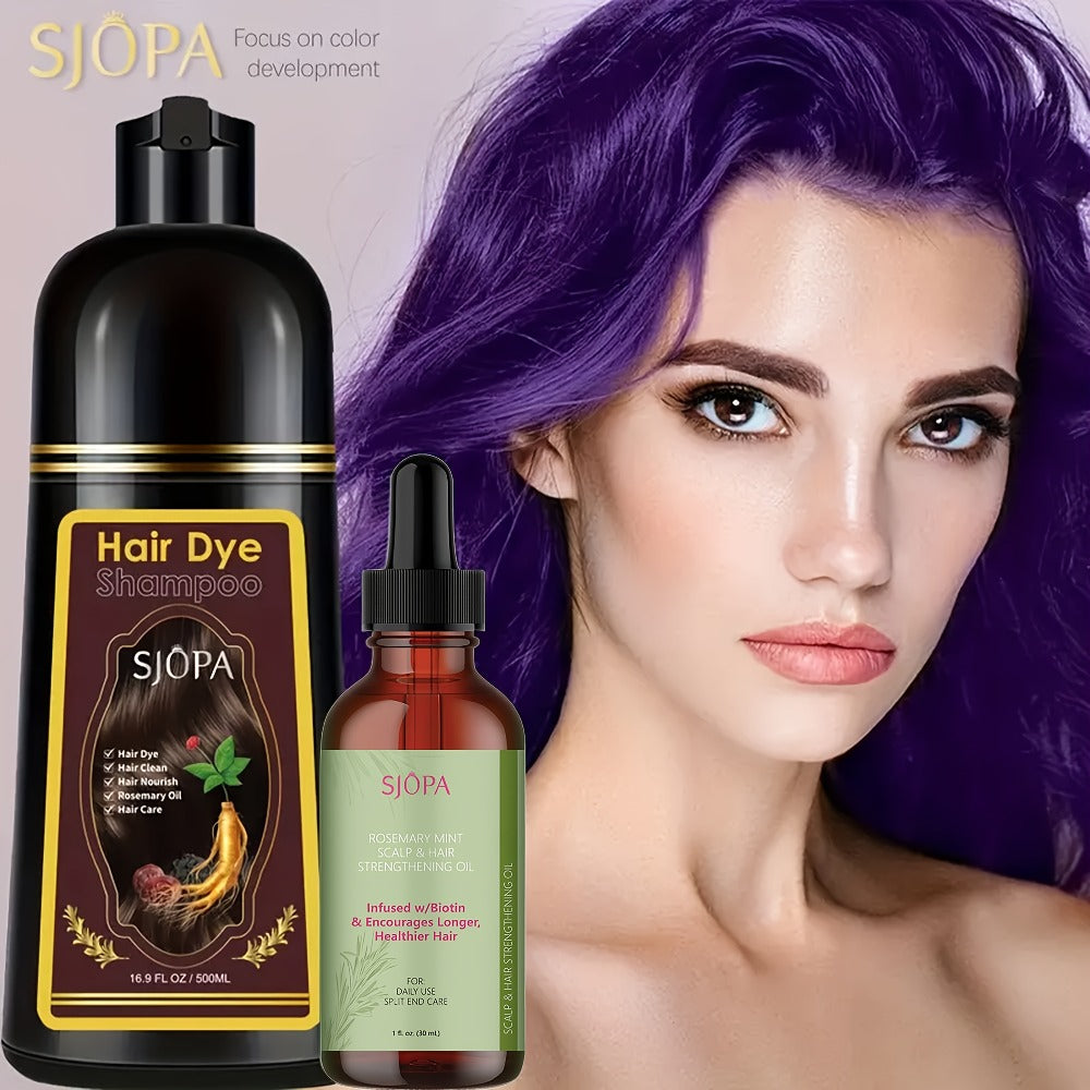 Hair Dye Kit 3-in-1 Color Shampoo with Rosemary Oil 500ml - Natural Safe No Ammonia Quick for Bath Time, Home Spa and Personal Care