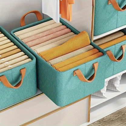 Six-Pack Foldable Fabric Storage Boxes with Clear Lids, Handles and Green, Beige or Gray Color Options