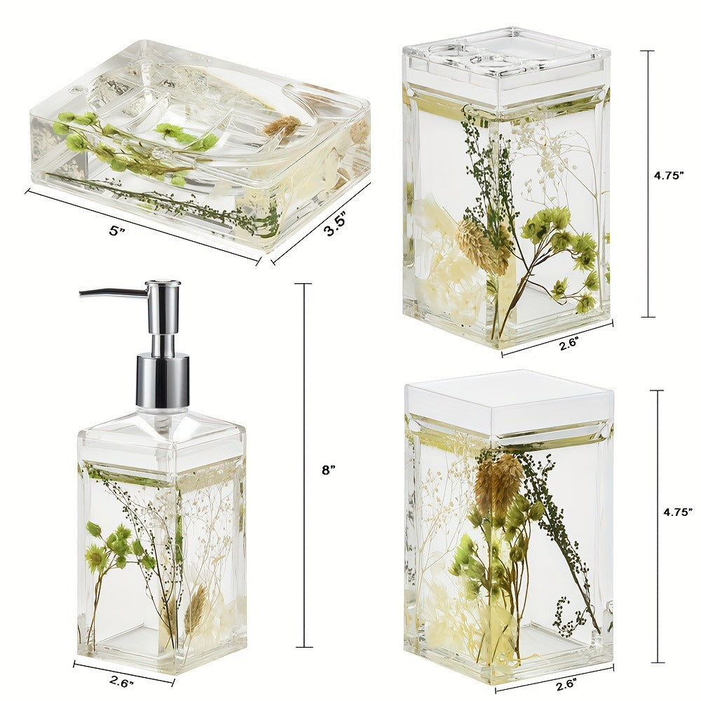 Bathroom Accessory Set 4-Piece 3D Floating Motion Acrylic Liquid Vanity Kit - Tumbler, Toothbrush Holder