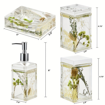 Bathroom Accessory Set 4-Piece 3D Floating Motion Acrylic Liquid Vanity Kit - Tumbler, Toothbrush Holder