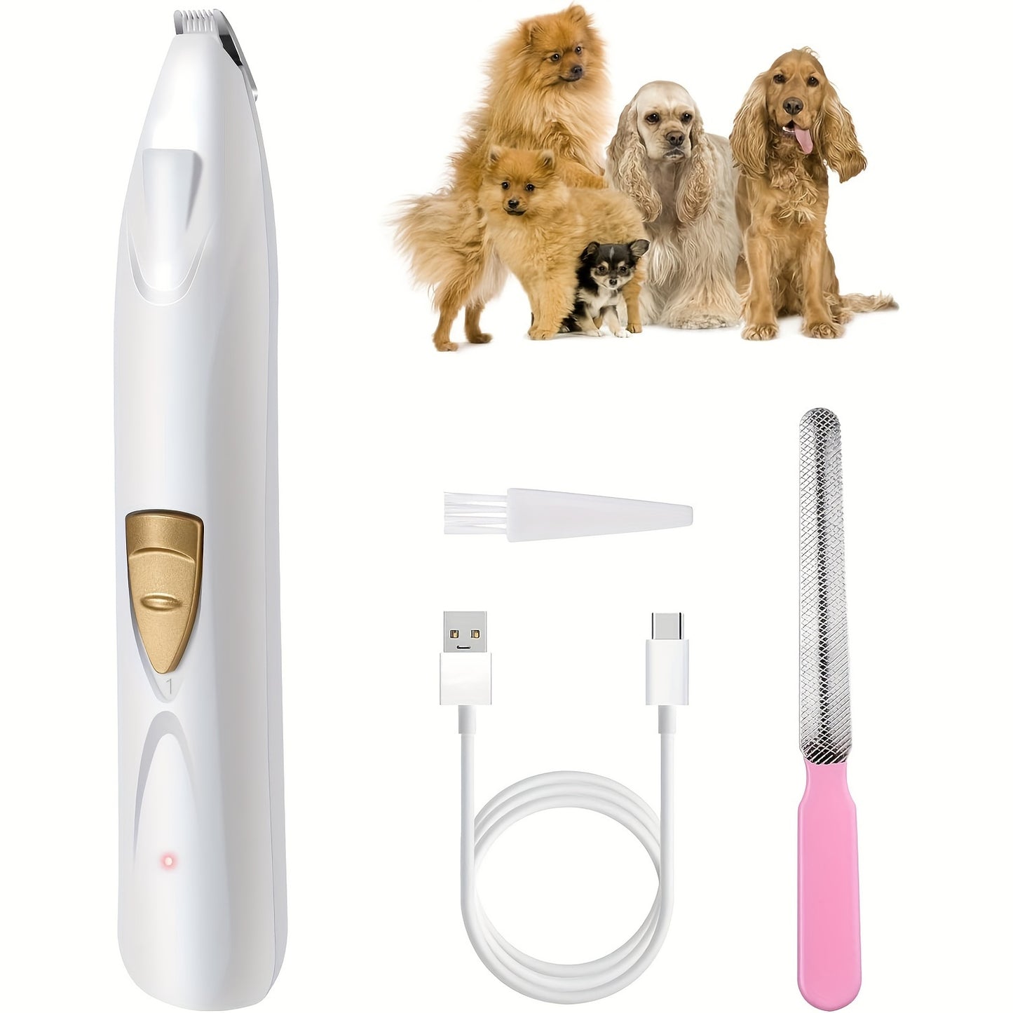 Dog Grooming Kit Electric Paw Trimmer with LED Light – USB Rechargeable Professional Dog Clippers, Low Noise Shaver for Dogs & Cats
