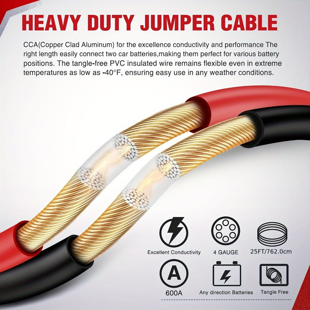 Heavy Duty Jumper Cables 600A CCA – Thickened Booster Cables with Carrying Bag for Pickup Truck, RV, Van & SUV