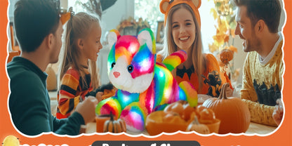 Plush Toy Rainbow Cat with LED Glow and Optional Music for Colorful Kawaii Room Display and Gifting